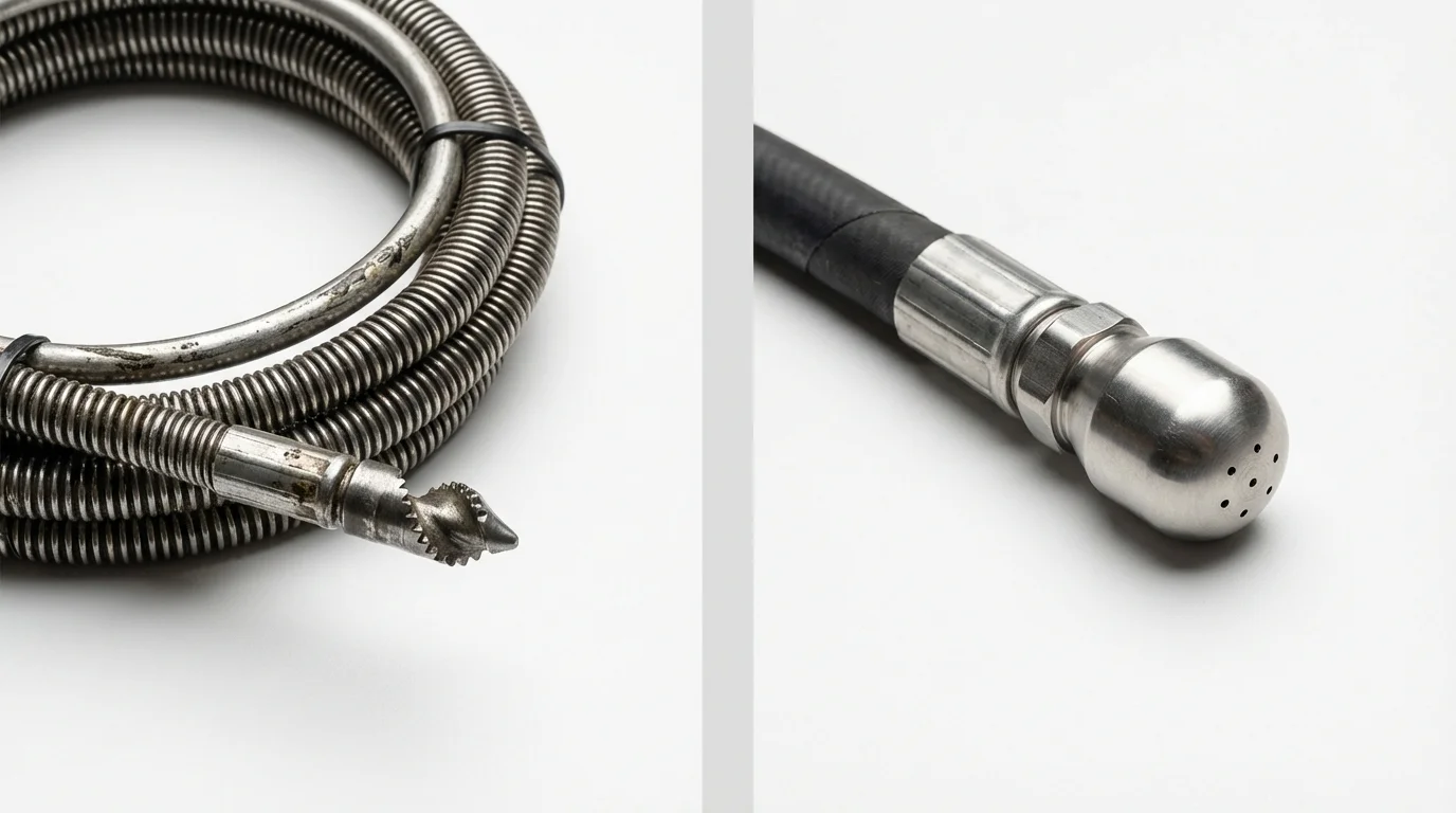 Drain snake cable and hydro jetting nozzle used for drain cleaning in Andrews, TX