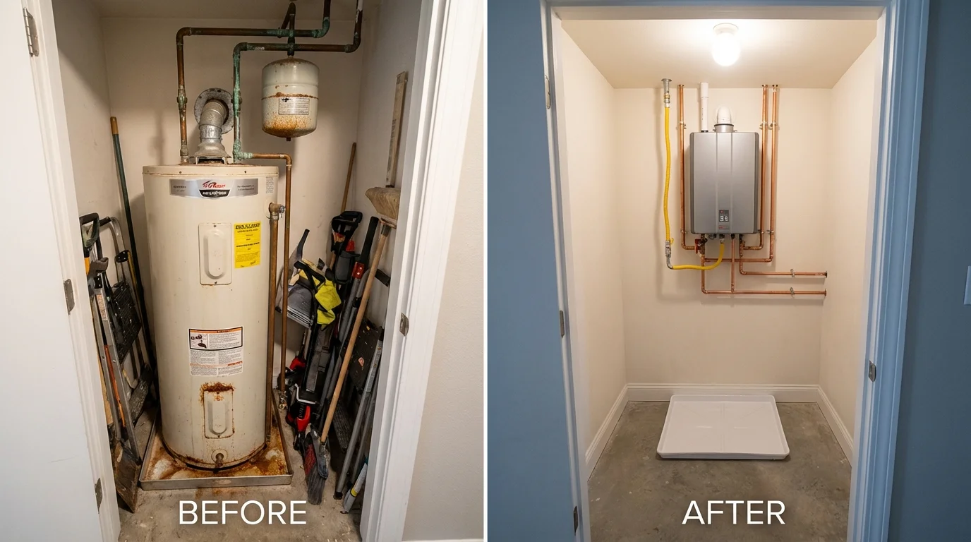 Tank water heater versus wall-mounted tankless unit comparison for Andrews, TX homeowners