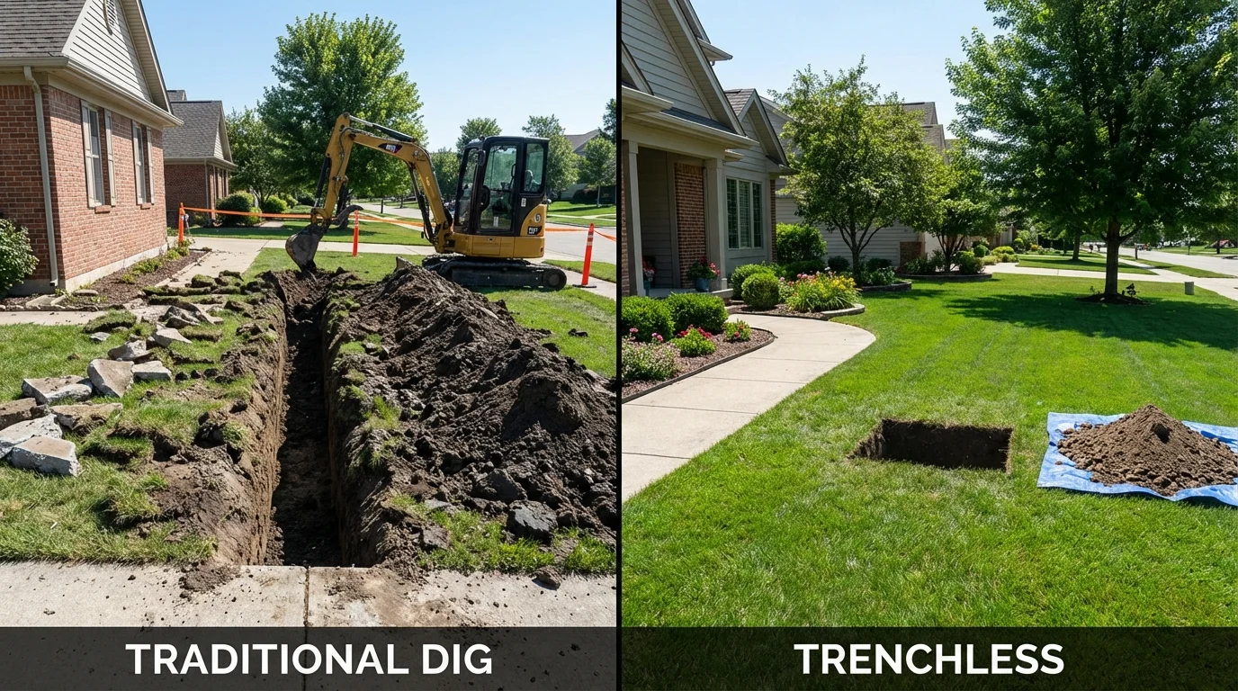 Trenchless sewer repair with minimal yard damage versus traditional excavation in Andrews, TX